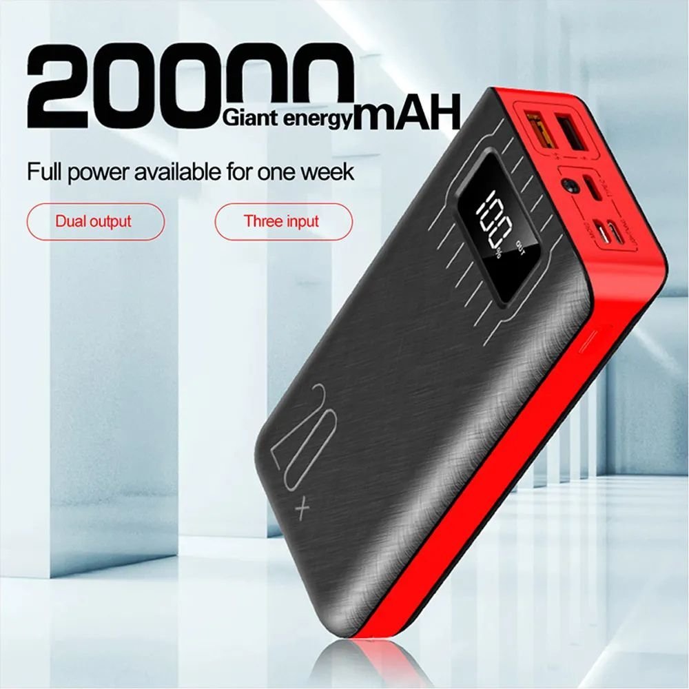 20000mAh External Battery Power Bank Dual USB With LED Flashlight - Rubber City Bargains