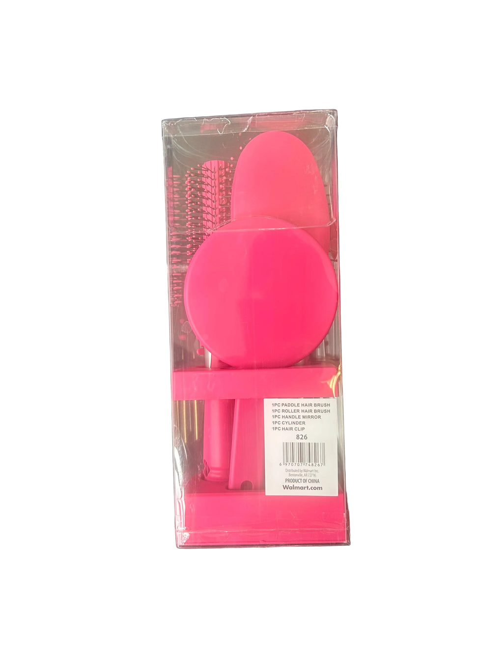 5-Piece Pink Hair Brush & Styling Set – Paddle Brush, Round Brush, Mirror & Hair Clip