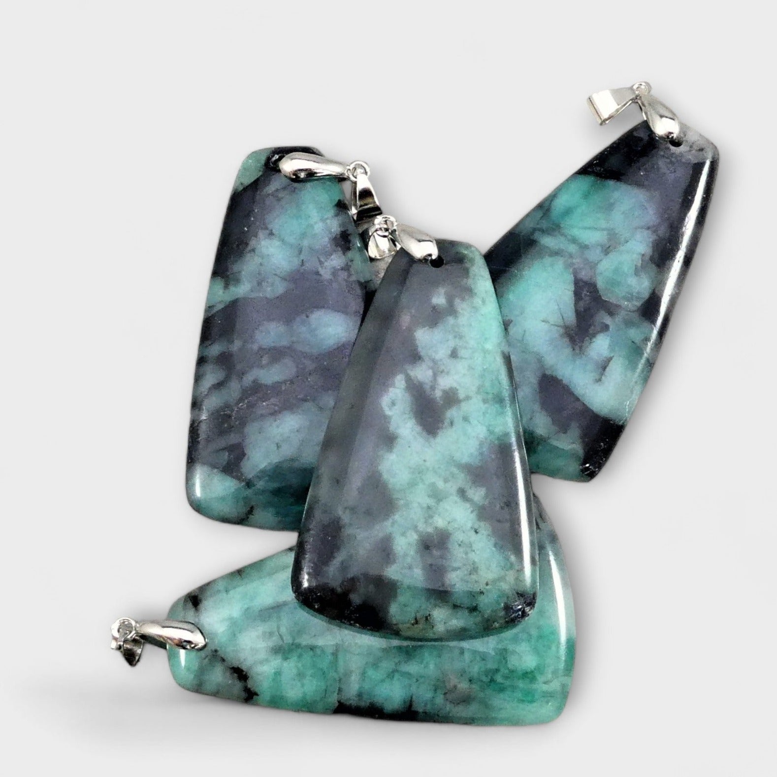 Emerald w/ Skin (Agate) Trapezoid aka Ax Shape 50x30mm Pendant (1pc)-2