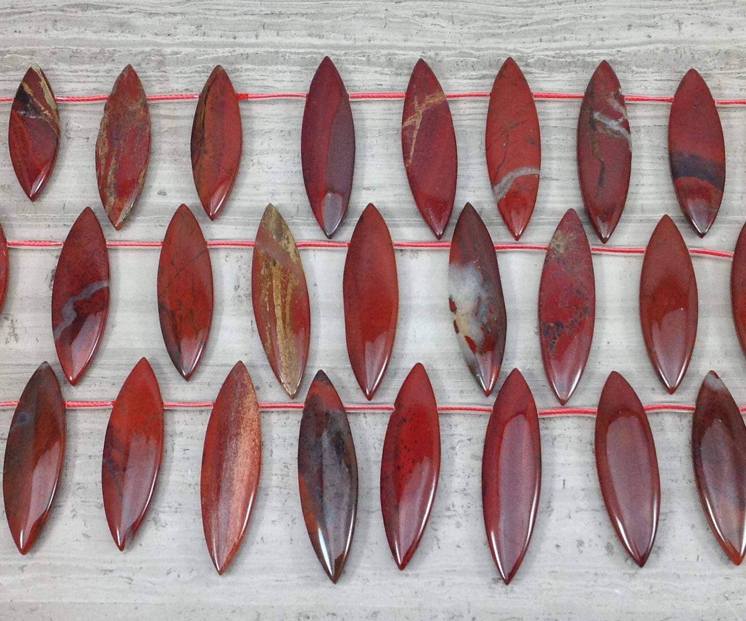 Apple Jasper aka Red Jasper 11x24mm - 14x48mm Graduated Top Drilled Marquise - Rubber City Bargains