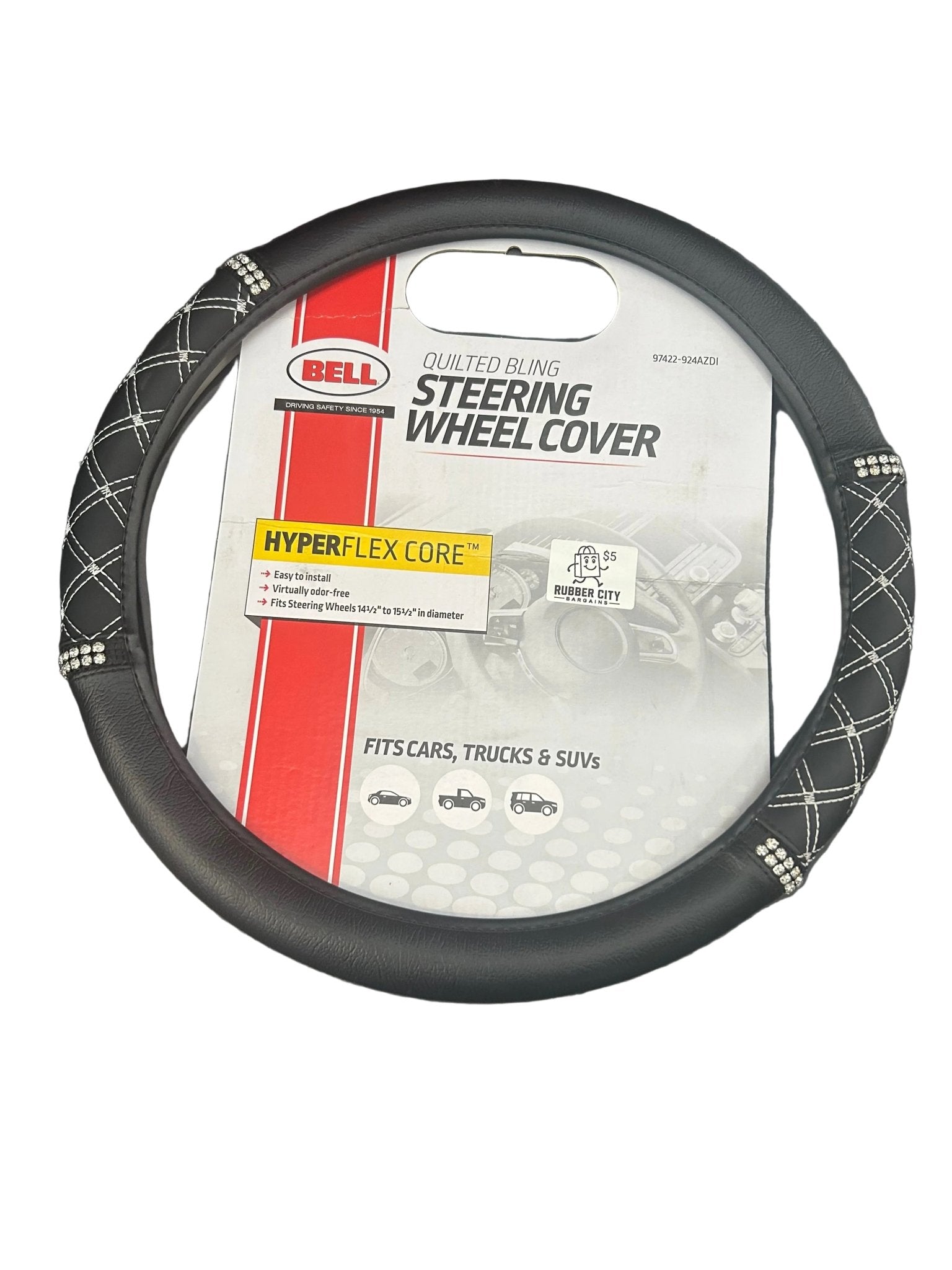 Bell Quilted Bling Steering Wheel Cover – Black - Rubber City Bargains