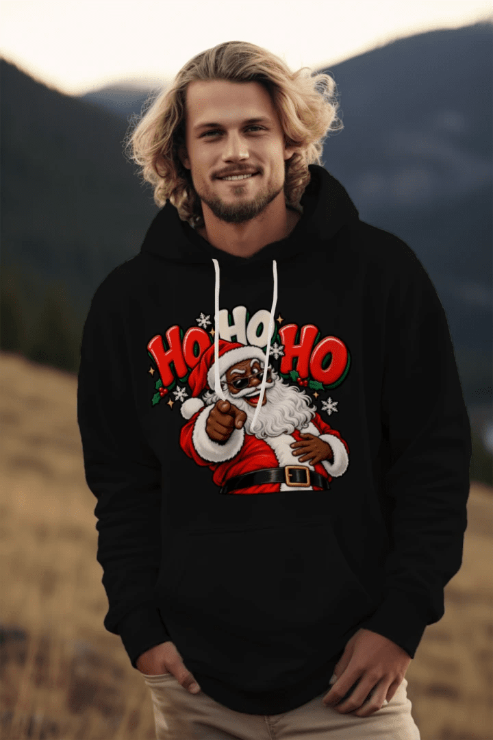 BlackSanta HO HO HO Christmas Hoodie - Rubber City Bargains