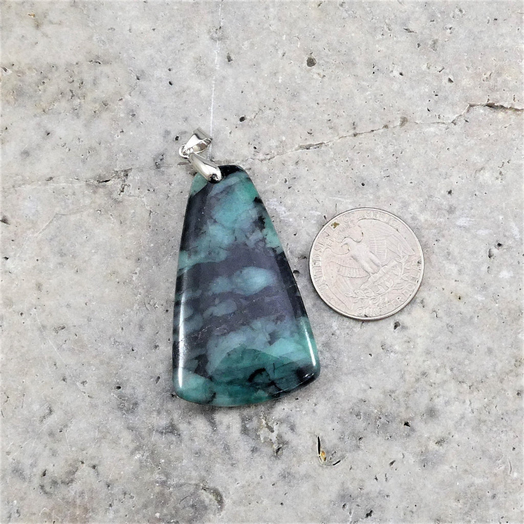 Emerald w/ Skin (Agate) Trapezoid aka Ax Shape 50x30mm Pendant (1pc) - Rubber City Bargains