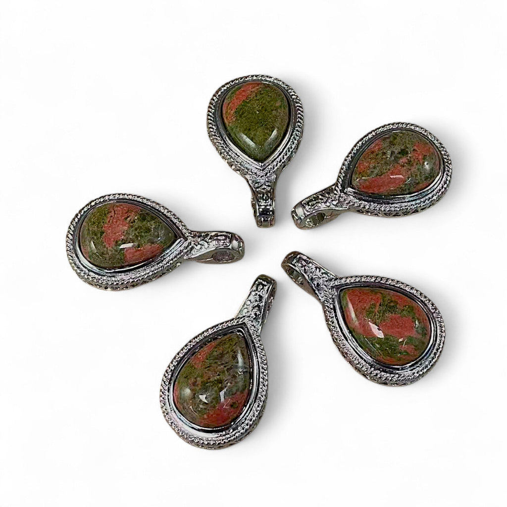 Unakite Teardrop Shape Pendant, 31x54mm-0