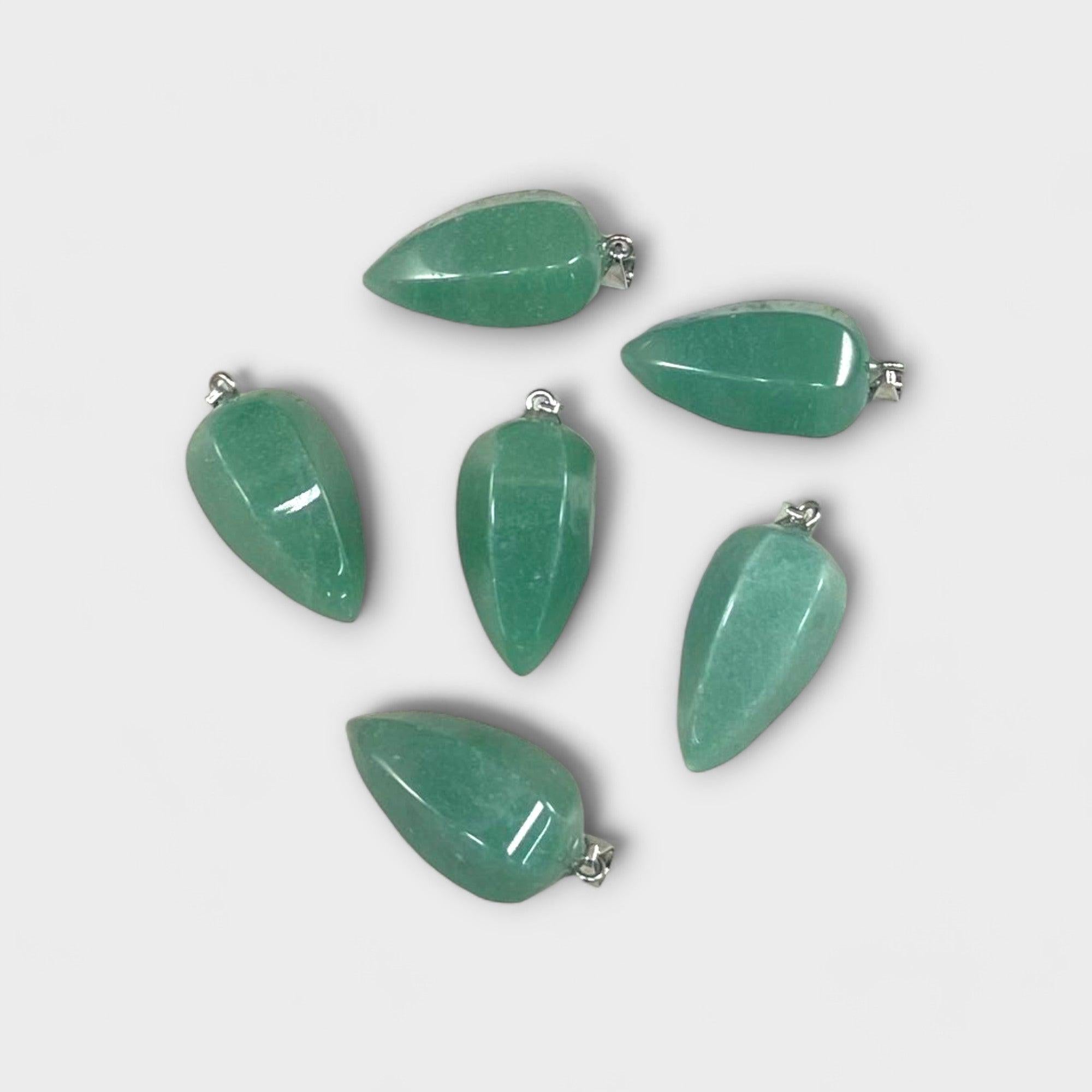 Green Aventurine, Cut Point Pendant, 15x30mm (1pc) - Rubber City Bargains