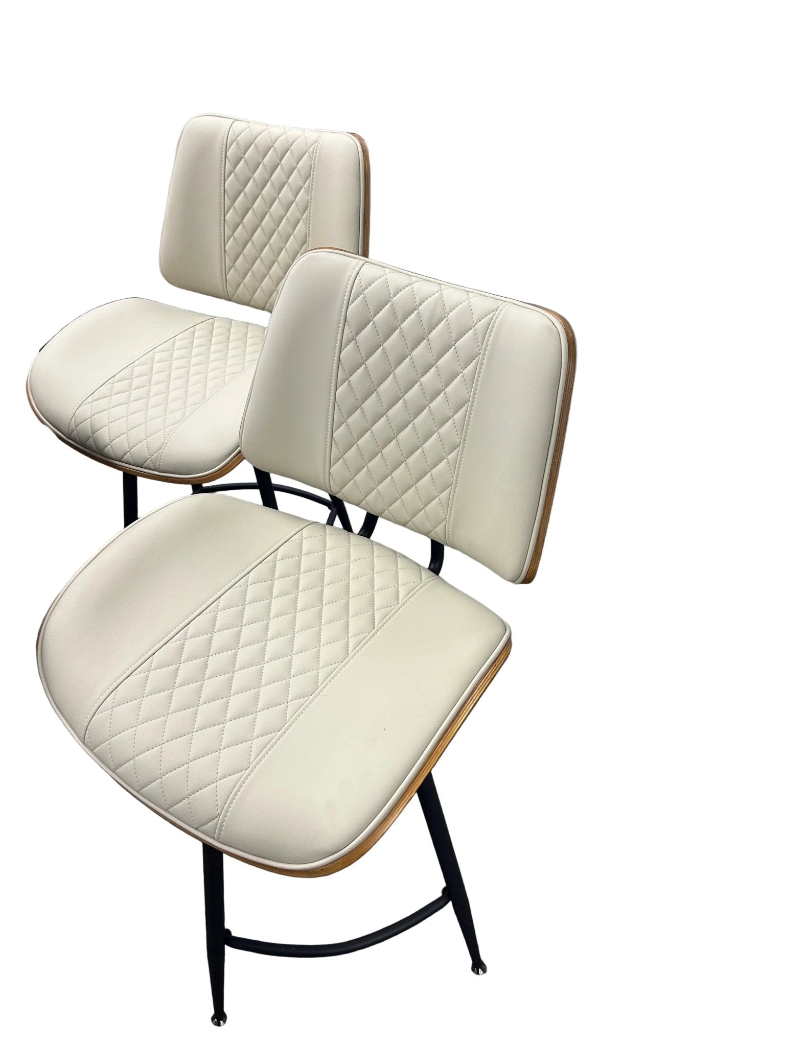 Set of 2 Dining Chairs, PU Leather Bentwood Metal Legs Accent, Beige - Rubber City Bargains