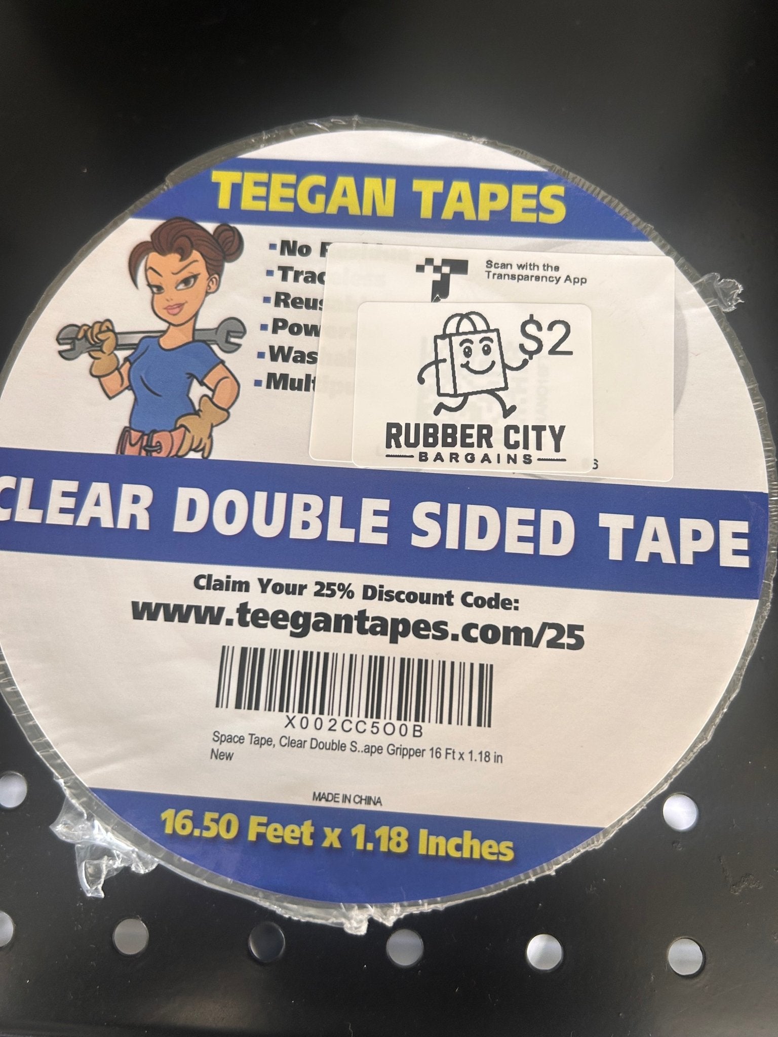 Teegan Tapes Clear Double-Sided Mounting Tape – 16.5 ft x 1.18 in – Heavy Duty Reusable Tape - Rubber City Bargains