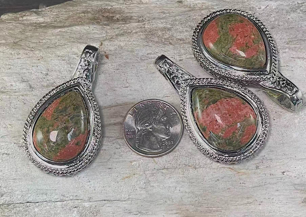 Unakite Teardrop Shape Pendant, 31x54mm - Rubber City Bargains