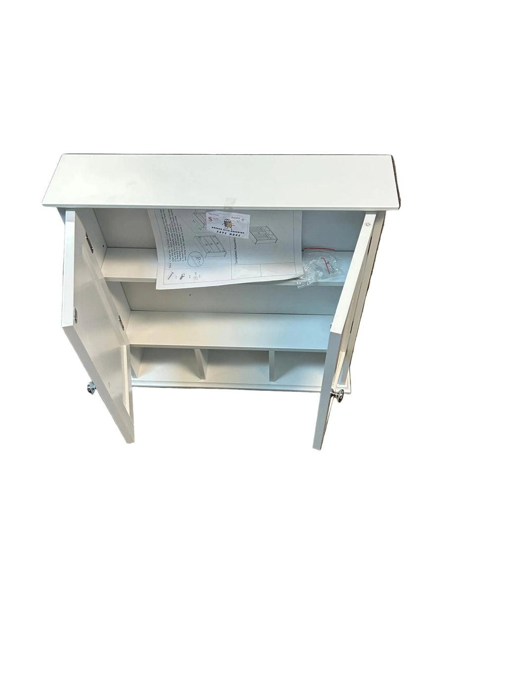 White Wall-Mounted Storage Cabinet with Shelf & Cubbies - Rubber City Bargains