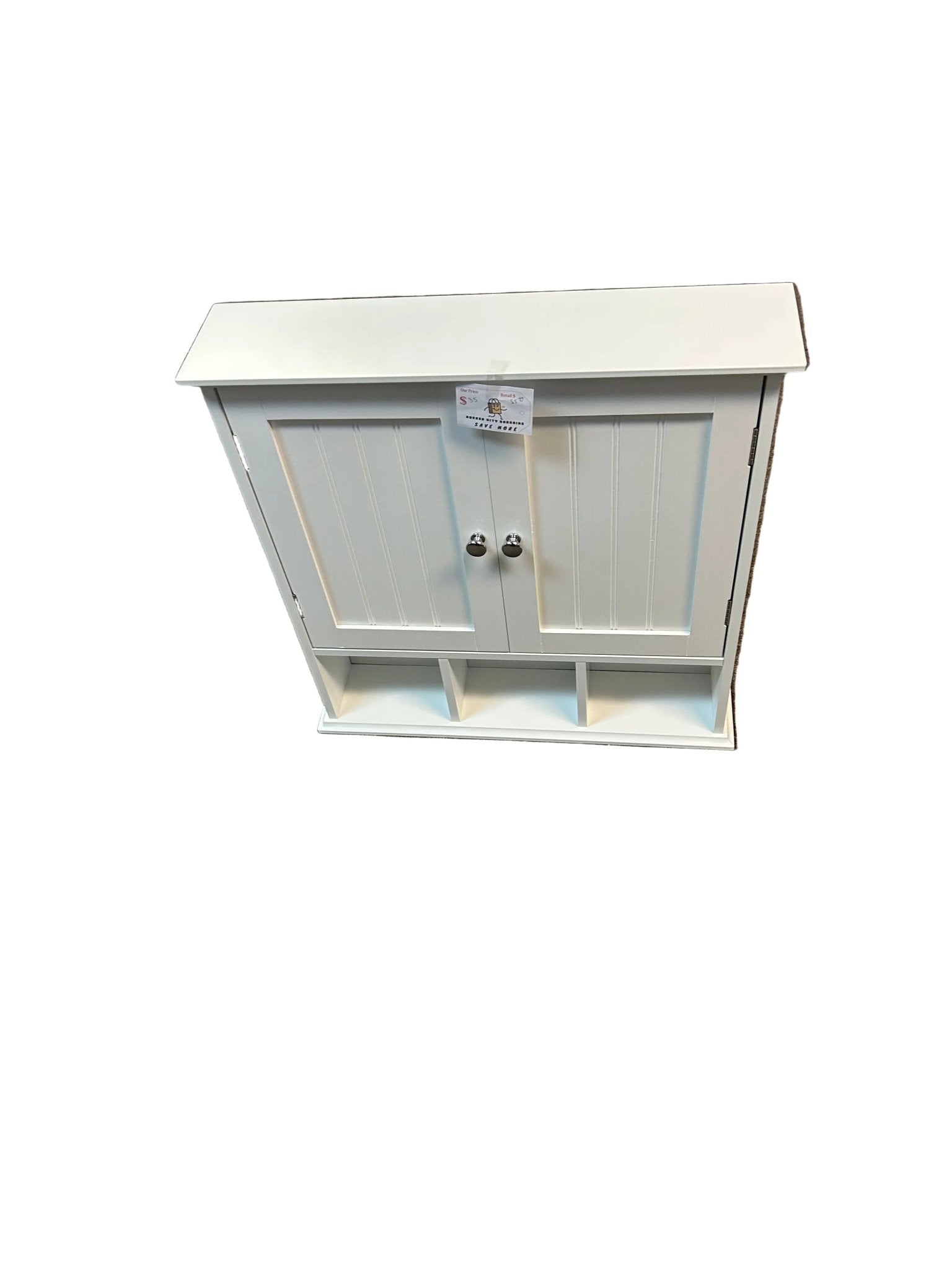 White Wall-Mounted Storage Cabinet with Shelf & Cubbies - Rubber City Bargains